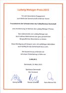 Urkunde Ludwig-Metzger-Anerkennungspreis 2015